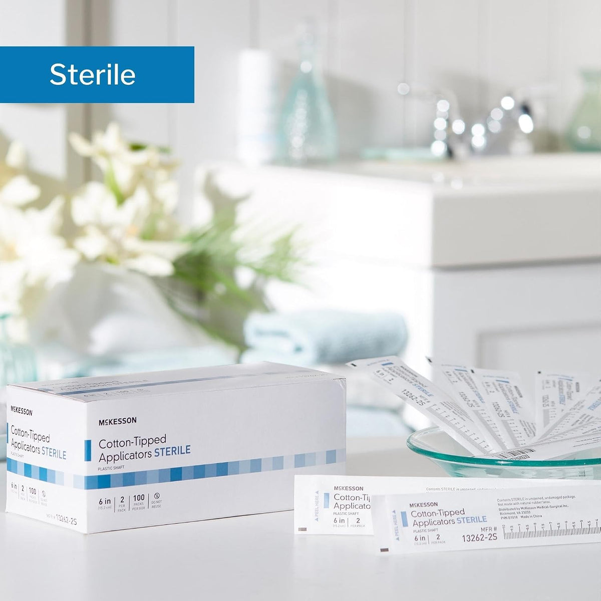 McKesson Cotton Tipped Applicator, Long Sterile Medical Swabs, 6 in, 200 ct