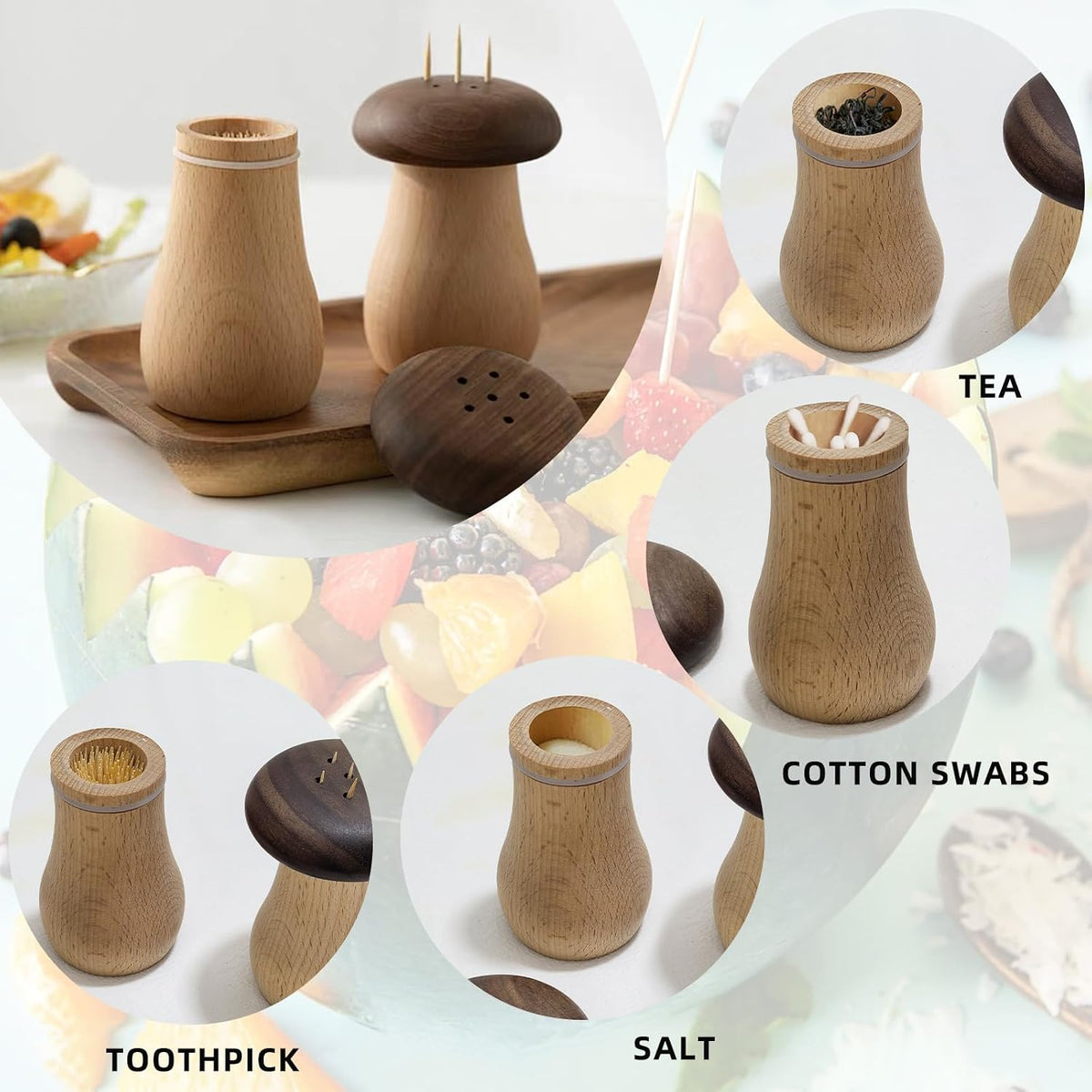 EAEDMY Cute Mushroom Toothpicks Holder with 390 Pcs Toothpicks, Cactus Toothpick Holder Dispenser for Home Kitchen Table Decor Accessories, Warm and Unique Gifts (1.Mushroom X 2)