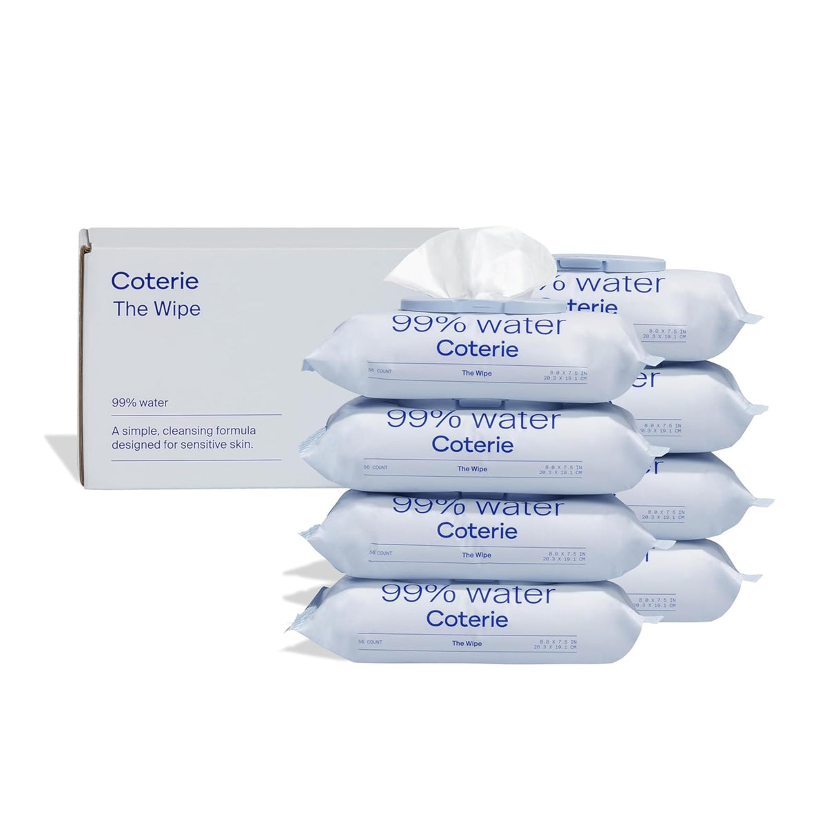 Coterie Baby Wipes for Sensitive Skin, Plant-Based and Plastic-Free Fibers, 99% Water, Hypoallergenic, pH Balanced, Unscented, Clean and Gentle Baby Essentials, 16 Pack, 896 Count