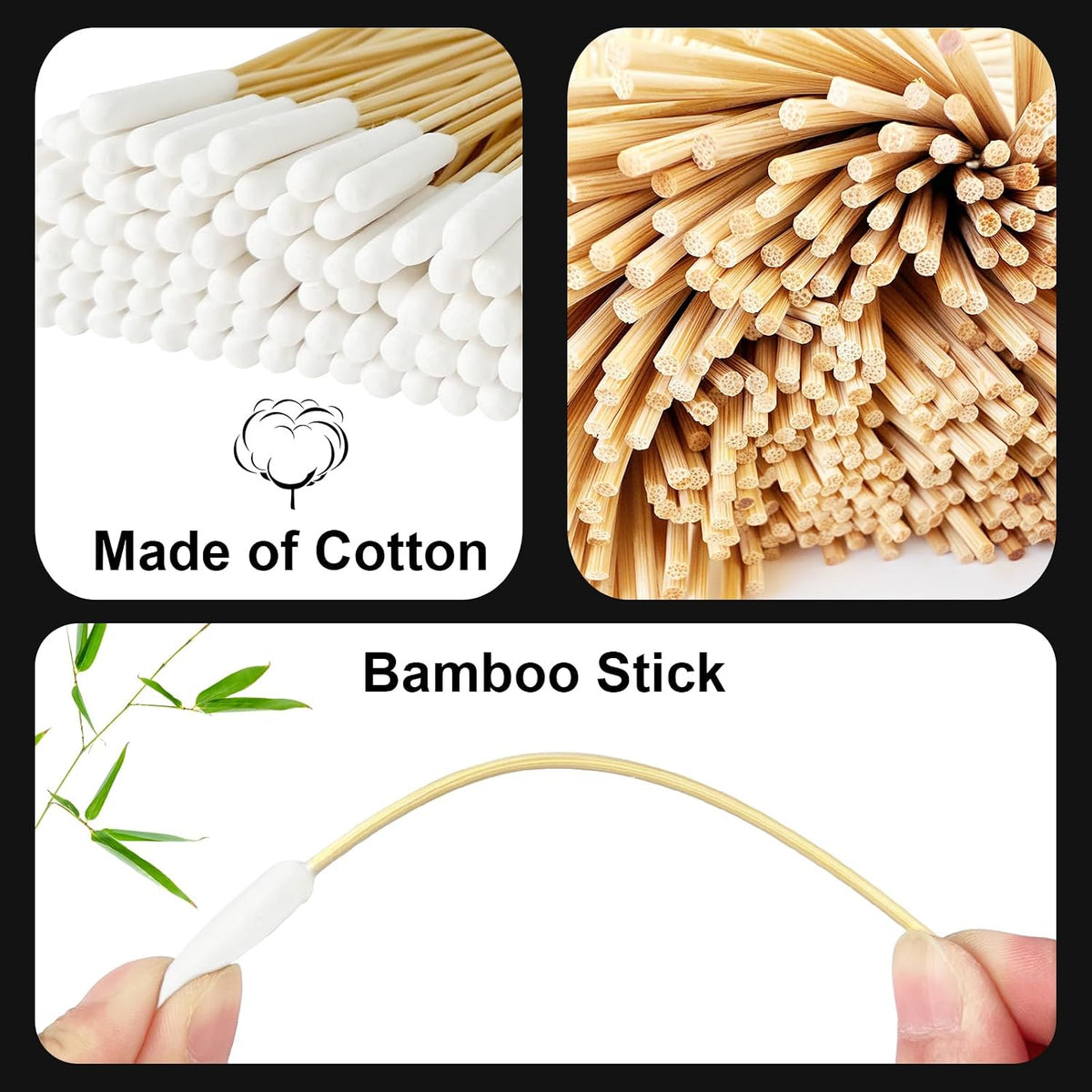 Egaageoi 200 Pcs 6-Inch Long Cotton Swabs for Dog Ears with Bamboo Handle