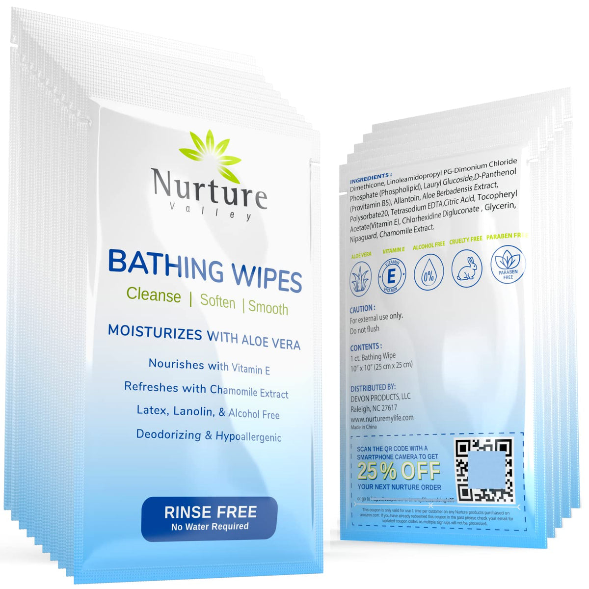 Nurture Rinse Free Bathing Disposable Adult w/Aloe Waterless Care -48 Wipes