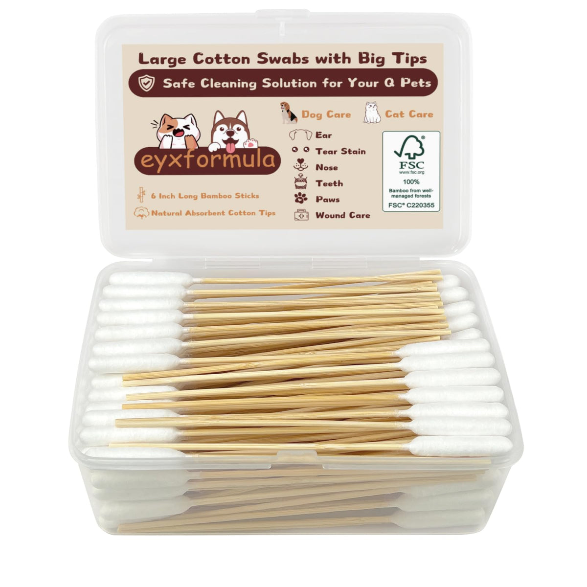 eyxformula Dog Ear Cleaning Swabs, 2 Size Cotton Tips, 100 Long & 100 Large