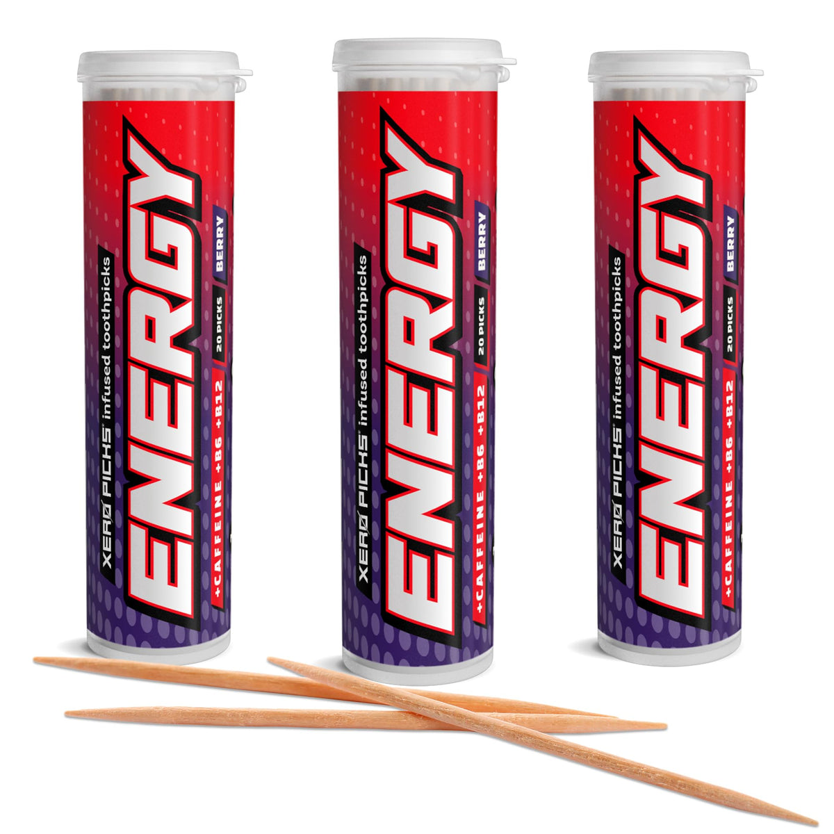 Xero Picks Energy Caffeine Flavored Toothpicks B12 for Focus & B6, 100 Picks (Pack of 5) (Variety Pack) Sugar-Free Alternative to Energy Mints & Gum - Kosher