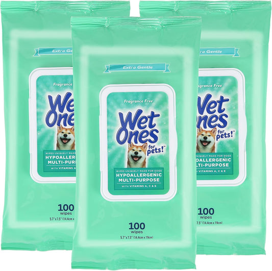 Wet Ones for Pets Hypoallergenic Dog Wipes with Vitamins, 100 Count, 3-Pk