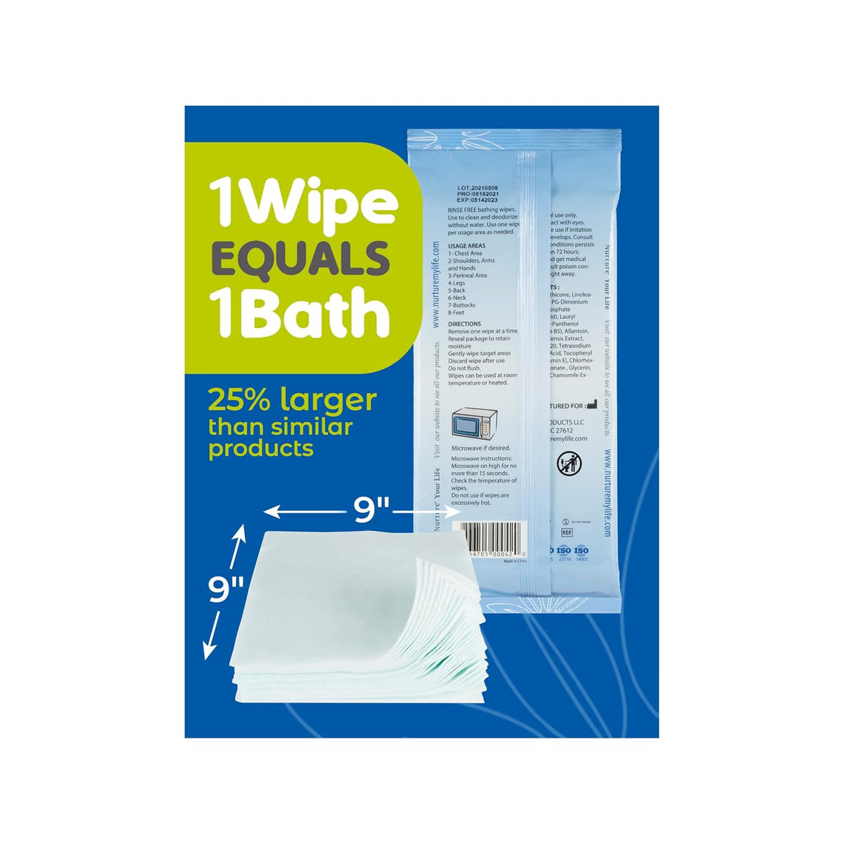 Nurture Rinse Free Bathing Disposable Adult w/Aloe Waterless Care -48 Wipes