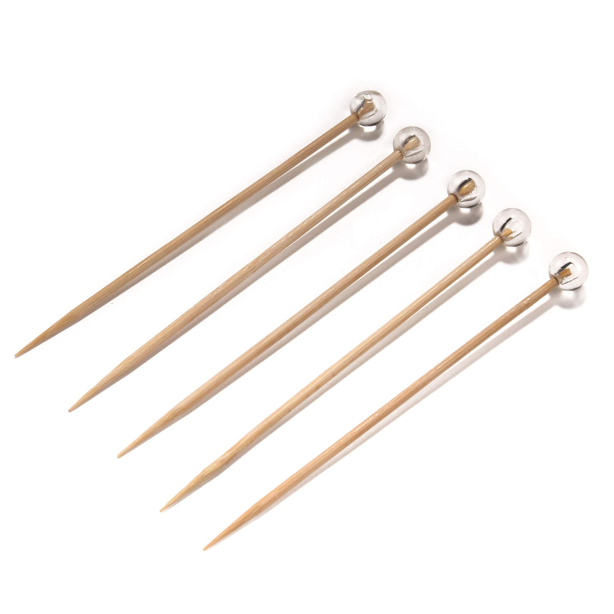 BambooMN Ball End Cocktail Picks - 3" (7.62cm) - Clear - 100 Pieces