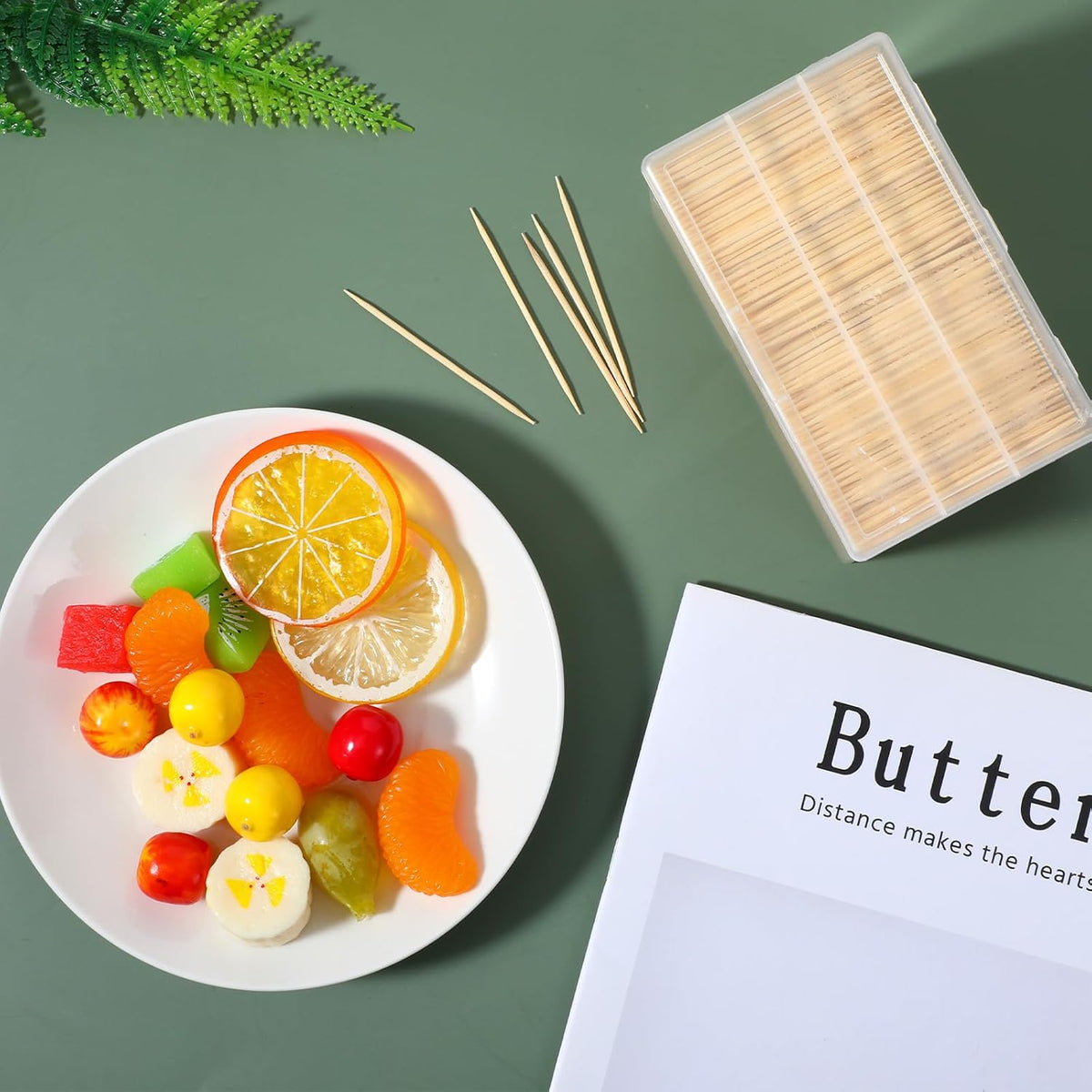 12000 Pcs Bamboo Wooden Toothpicks Wood Round Double Sided Toothpicks with Clear Plastic Storage Box for Appetizers Food Barbecue Fruit Teeth Cleaning Party