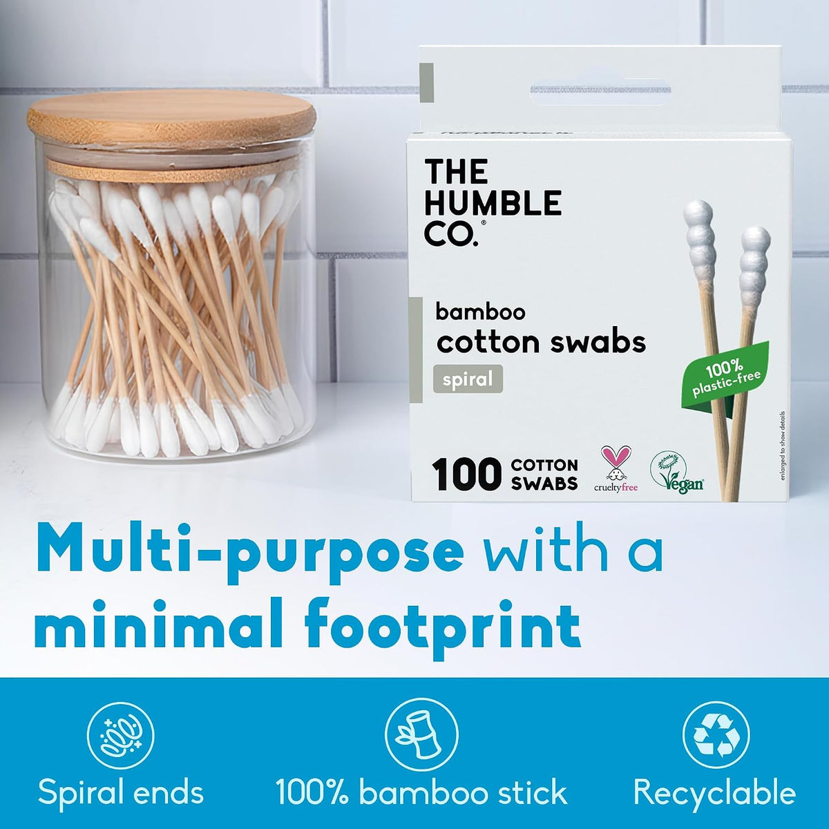 The Humble Co. Bamboo Cotton Swabs, Ear Cleaning, Spiral Design (600 Count)