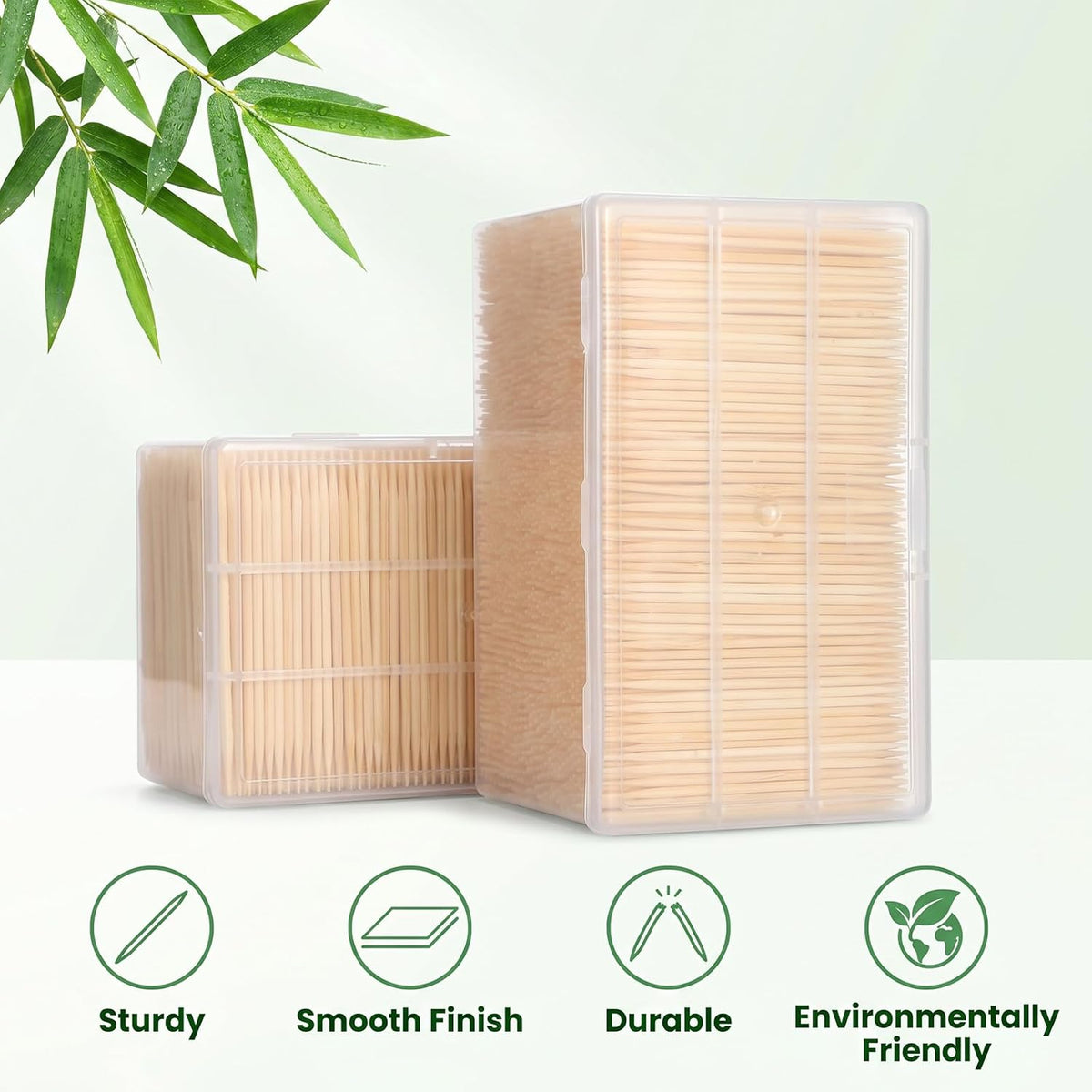 35000 Pcs Wooden Toothpicks Double Sided Round Bamboo with Storage Box
