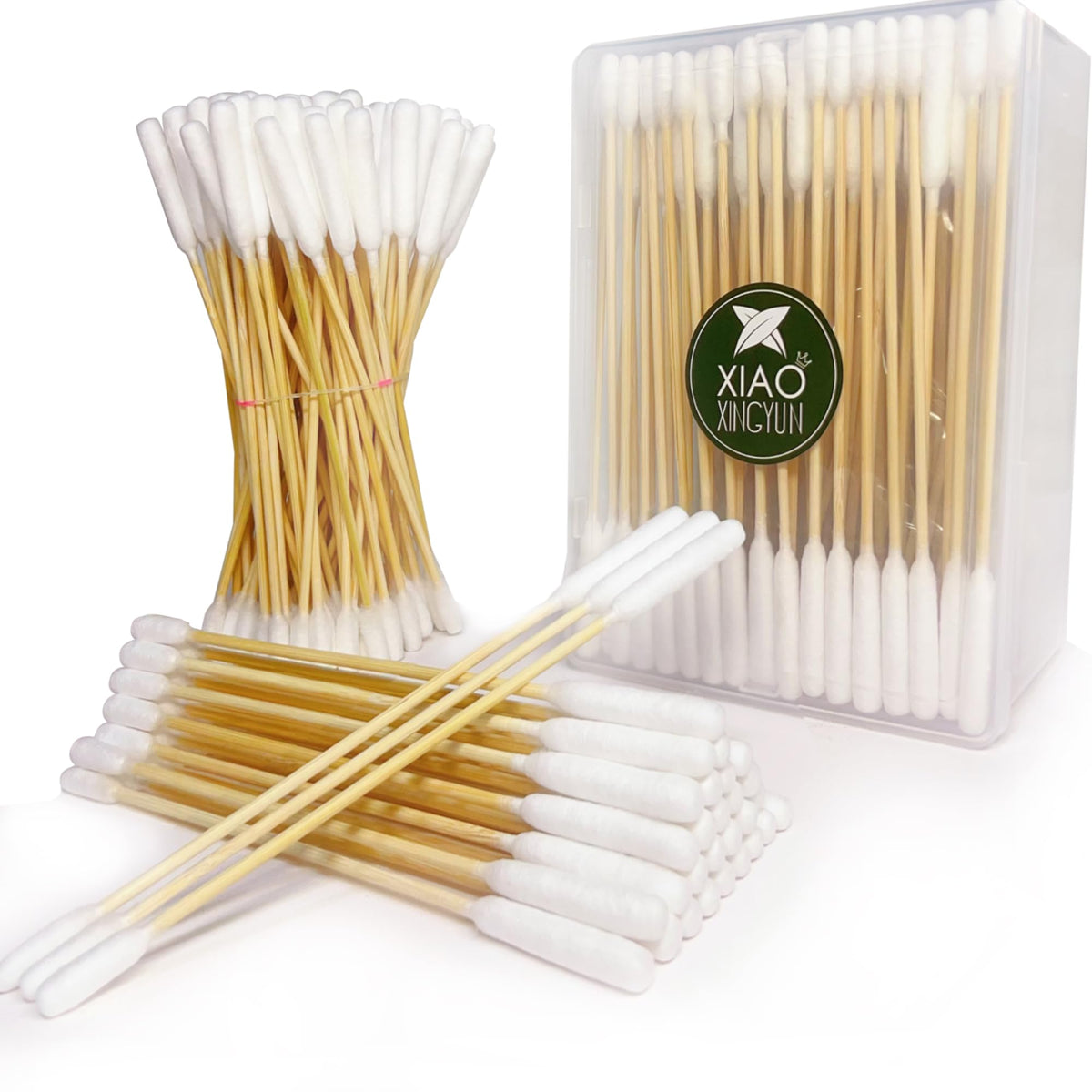 200 PCS 6 Inch Long Cotton Swabs in Box - Professional Large Cotton Swabs with Bamboo Handle - Double Sided Dog Ear Swabs - Specially Designed Big Cotton Swabs for Dog Ear, Cleaning Solution