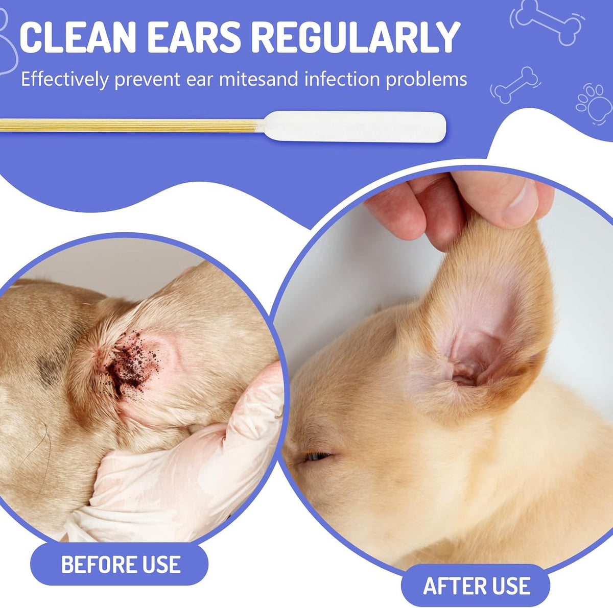 200PCS Professional Dog Ear Swabs in Box, 6" Long Cotton Swabs