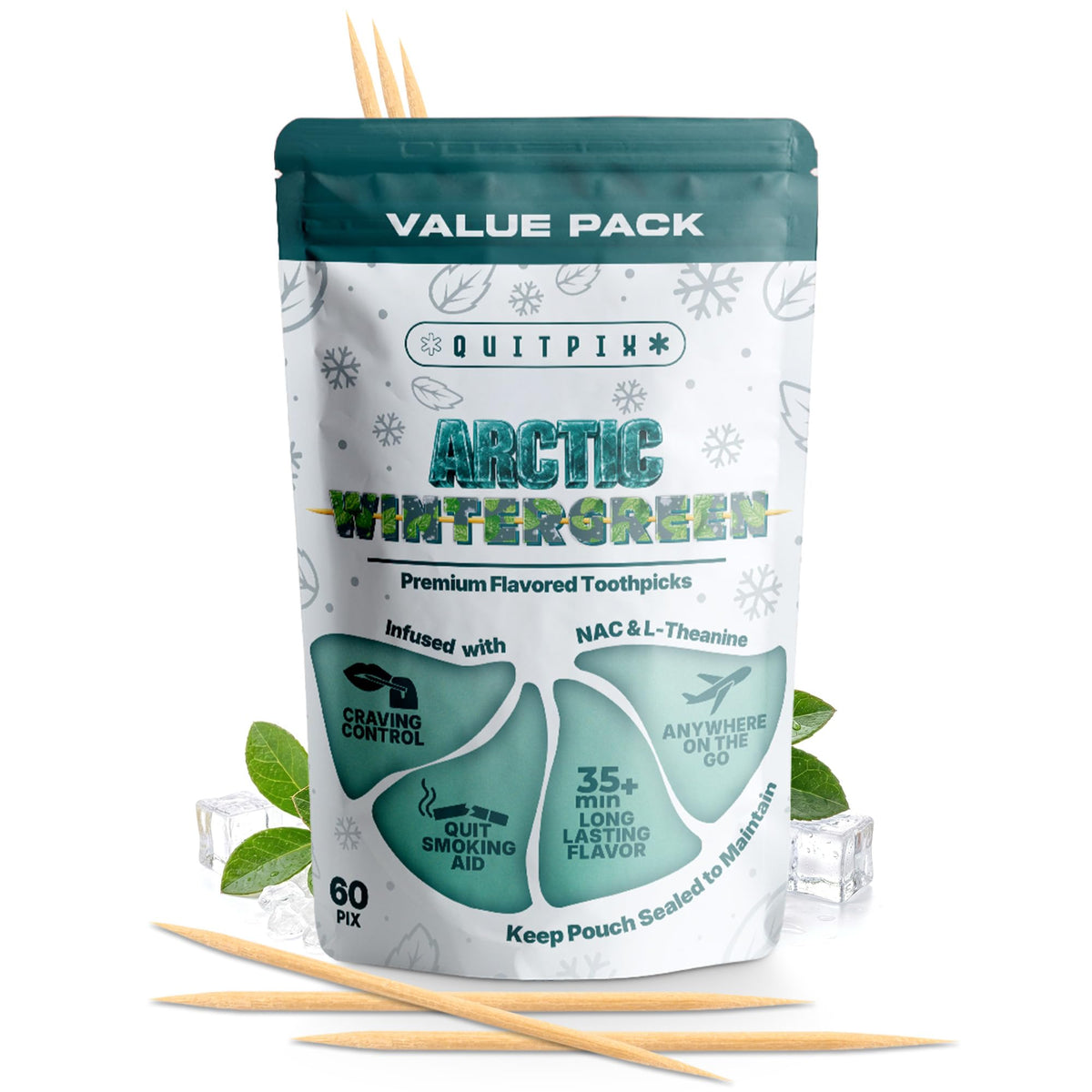 PurePix QuitPix Iced Watermelon Flavored Toothpicks, 60 Count