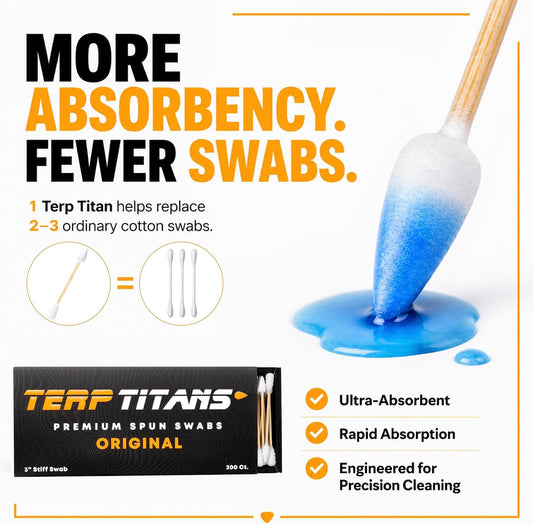 TerpTitans Original – Bamboo Cotton Swabs | Dual-Tip: Spiral for Maximum Absorption & Fine Point for Pinpoint Precision | Extra Strong, Lint-Free | 200ct Box