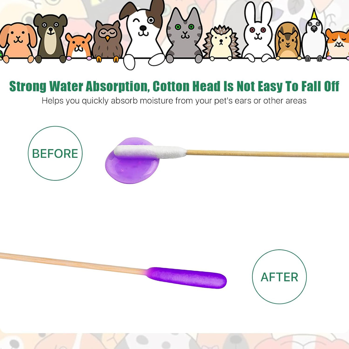 Dog Qtips, 6"Cotton Swabs with Long Bamboo Handle Sticks for Dog Ear Care