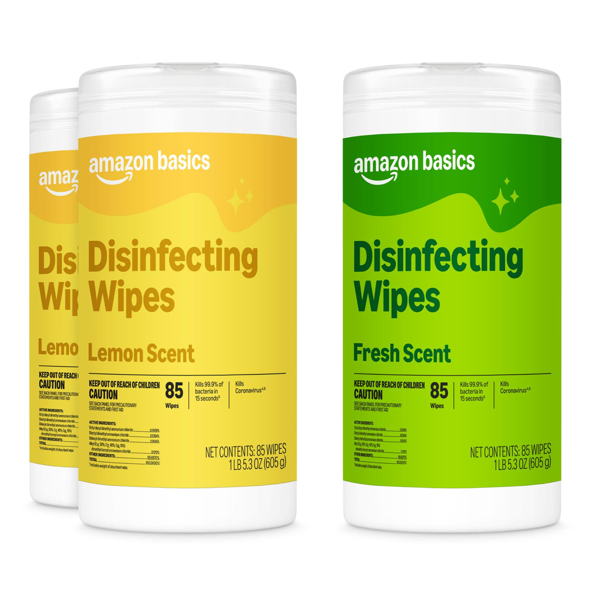 Amazon Basics Disinfecting Wipes, Lemon & Fresh Scent, Sanitizes, Cleans, Disinfects, Deodorizes, 340 Count (4 Packs of 85), Packaging May Vary
