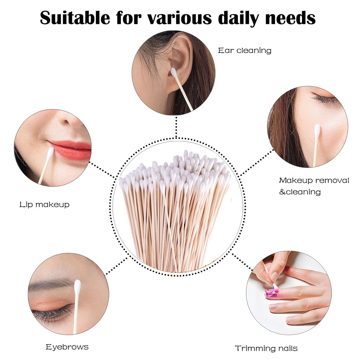 6" Long Cotton Swabs 1400pcs for Makeup, Gun Cleaning or Pets Care