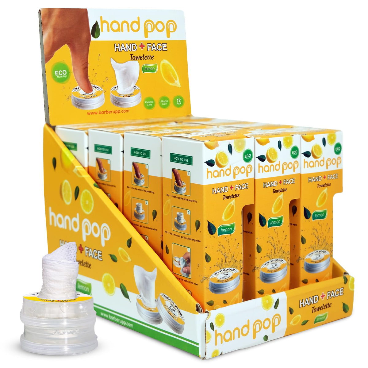 Hand Pop Lemon Scented Wipes - 24 Pack of Travel Size Wet Towelettes, Alcohol-Free, Wipes for Skin Hydration, Convenient, Eco-Friendly, Refreshing, Fits in Gym Bag, Purse, Pocket, or Luggage