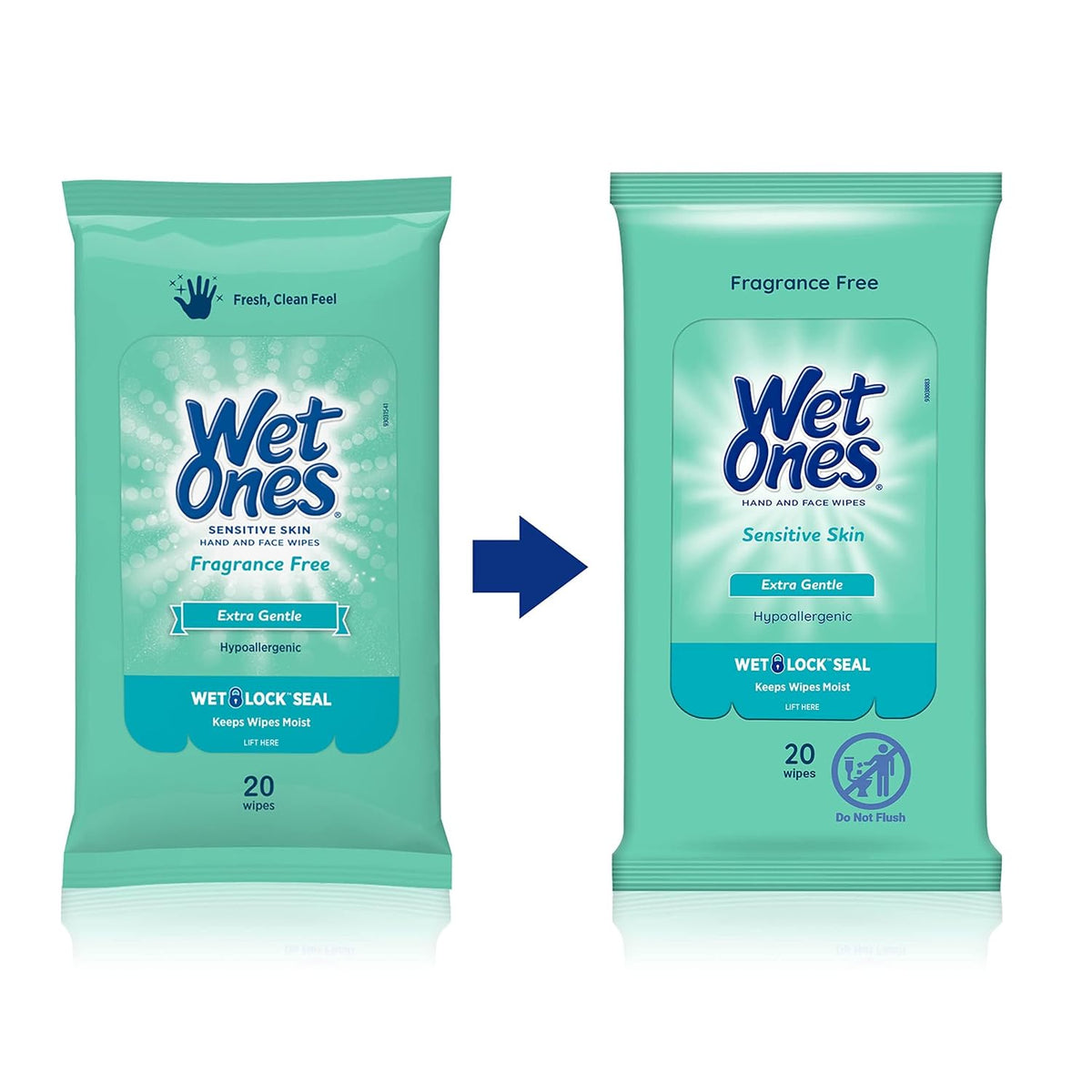 Wet Ones Hand Wipes, Sensitive Skin, Unscented, 20 ct (30 Pack)