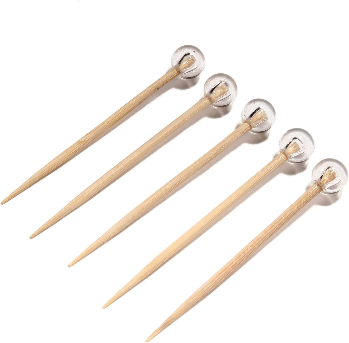BambooMN Ball End Cocktail Picks - 3" (7.62cm) - Clear - 100 Pieces