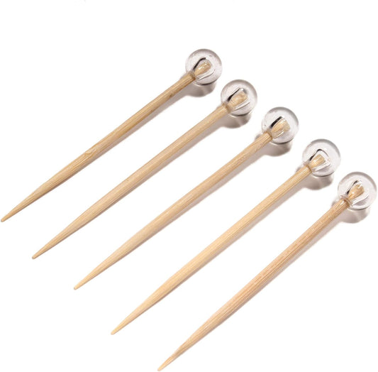 BambooMN Ball End Cocktail Picks - 3" (7.62cm) - Clear - 100 Pieces