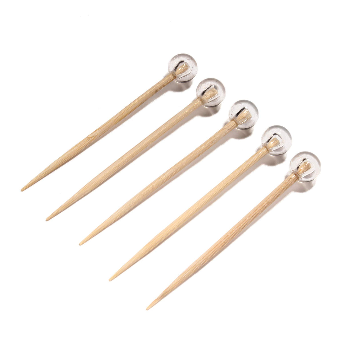 BambooMN Ball End Cocktail Picks - 3" (7.62cm) - Clear - 100 Pieces