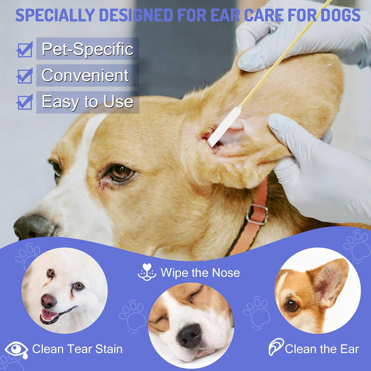 200PCS Professional Dog Ear Swabs in Box, 6" Long Cotton Swabs