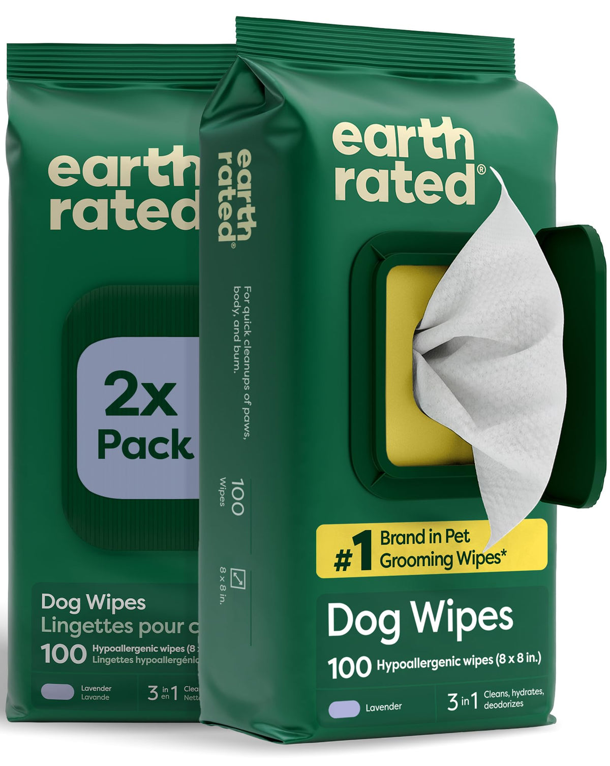 Earth Rated Dog Wipes for Paws & Butt, Deodorizing, Unscented, 400ct