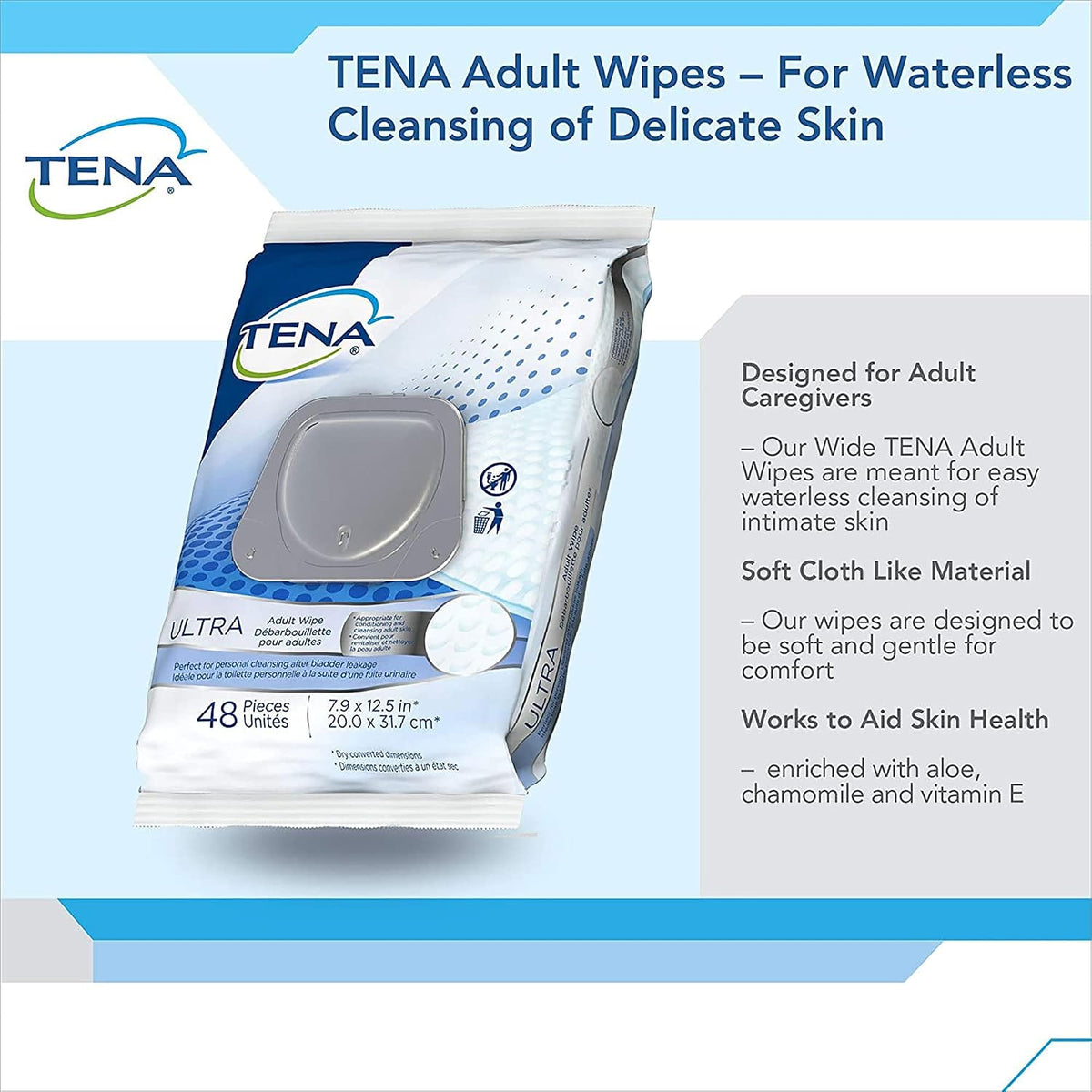 TENA ProSkin Classic Personal Cleansing Wipe 7-9/10 x 12.5" 65724, 12 Pack 576 Wipes