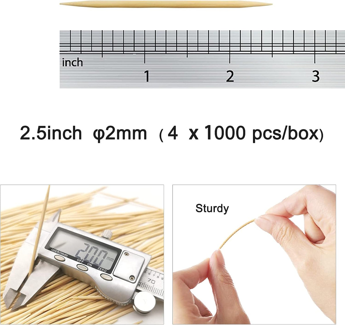 BLUE TOP Wood Bamboo Individually Cello Wrapped Toothpicks 2.5 Inch Pack 4000,Appetizer Picks Food Pick for Appetizers,Cocktails,Fruits,Olive,BBQ Picks.