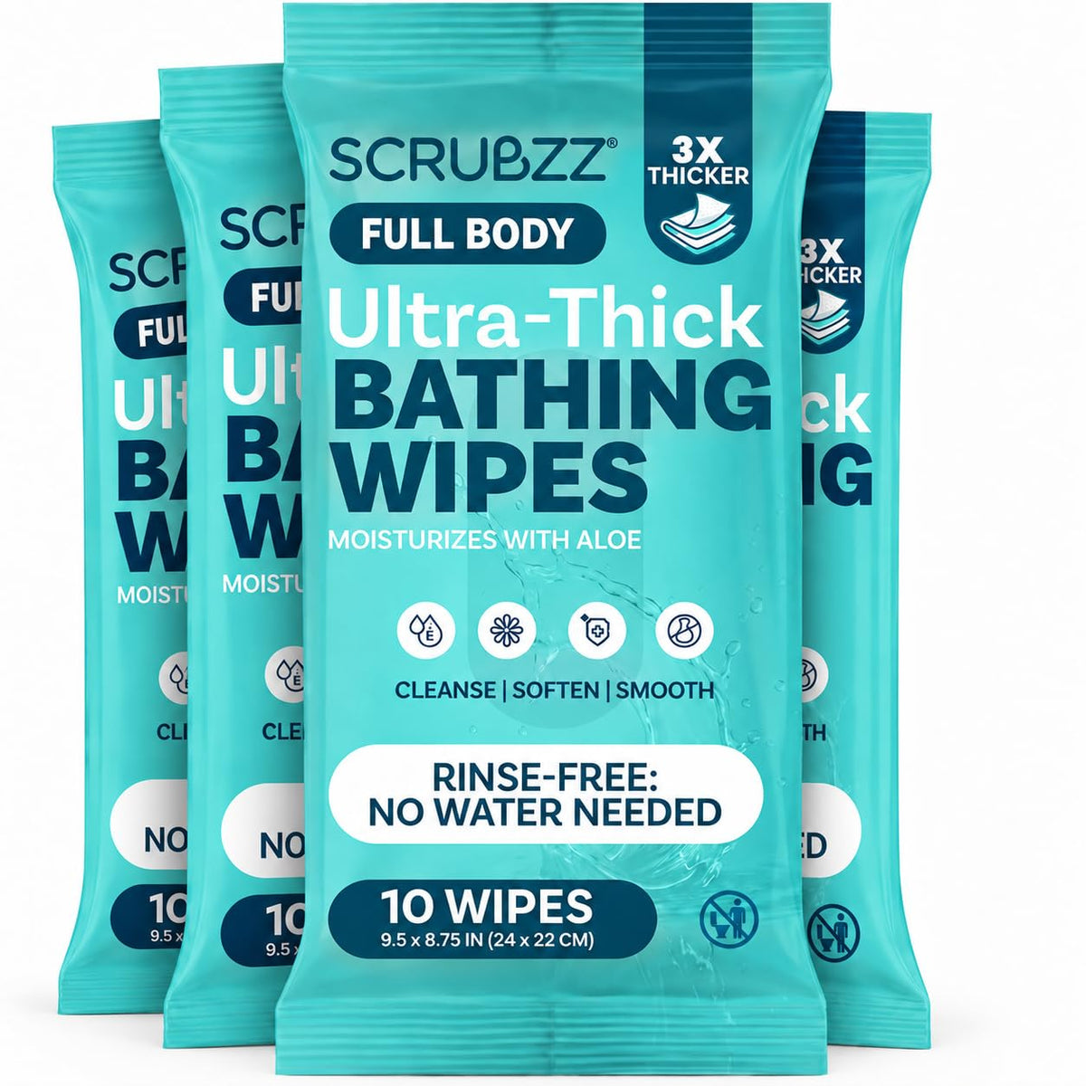 Extra Large Body Wipes for Adults Bathing No Rinse - 80 Ultra Thick Disposable Shower Wipes for Men, Women & Elderly - Great for Gym, Camping, Post Surgery