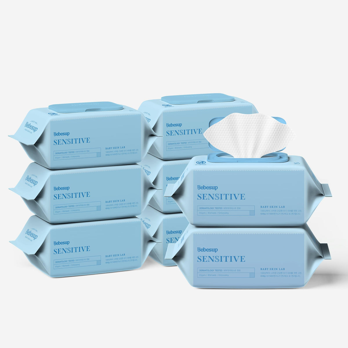 BEBESUP- Korea’s #1 Zero Harsh Chemicals Baby Wipes- Water Based Hypoallergenic Unscented Extra-Thick Organic baby wipes for sensitive skin Zero skin irritants Flip-Top 640 Count (8 Packs)