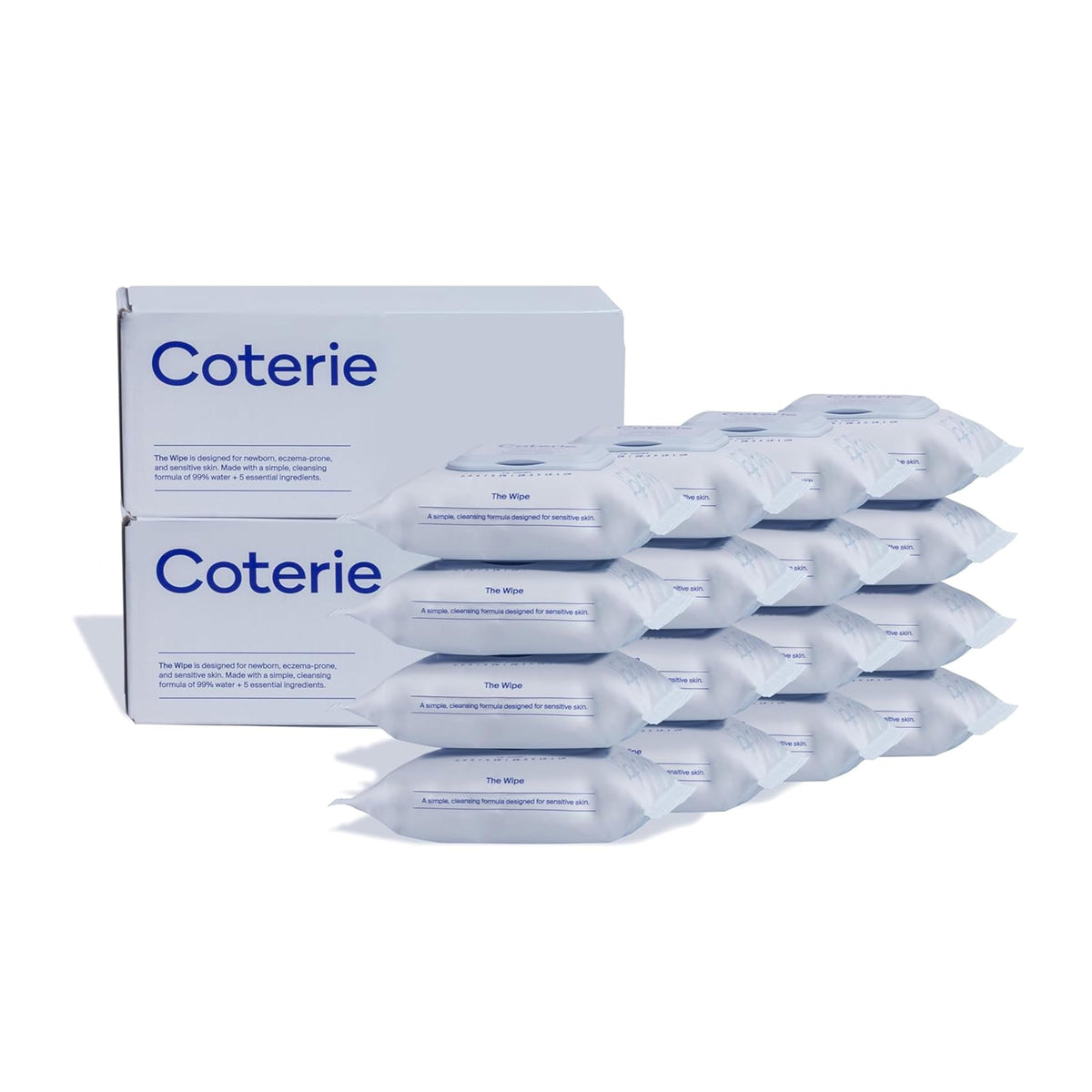 Coterie Baby Wipes for Sensitive Skin, Plant-Based and Plastic-Free Fibers, 99% Water, Hypoallergenic, pH Balanced, Unscented, Clean and Gentle Baby Essentials, 16 Pack, 896 Count