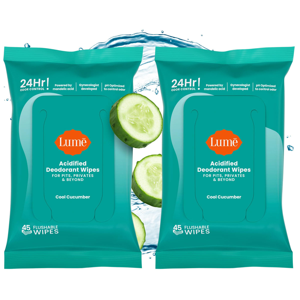 Lume Acidified Deodorant Wipes - 15 ct, 3 pk (Cool Cucumber)