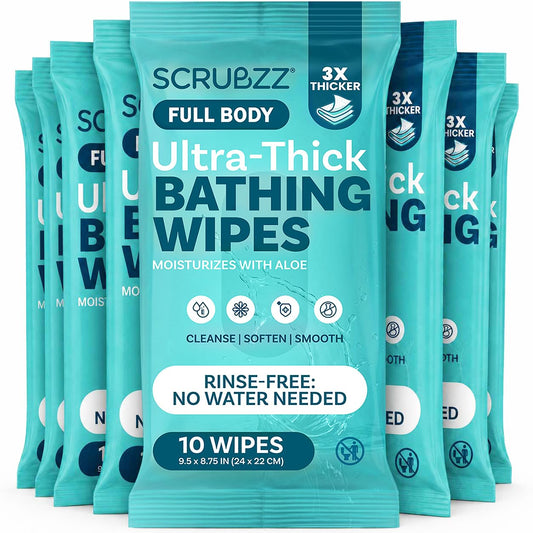 Extra Large Body Wipes for Adults Bathing No Rinse - 80 Ultra Thick Disposable Shower Wipes for Men, Women & Elderly - Great for Gym, Camping, Post Surgery