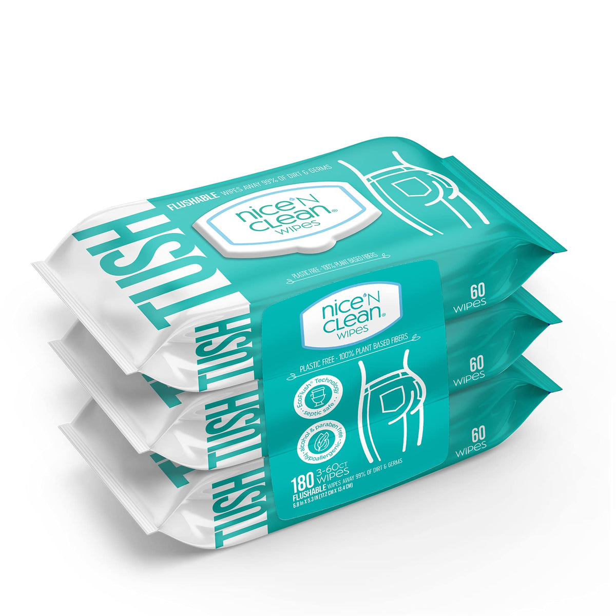 Nice 'N Clean Adult Flushable Wipes (8 x 42 Count) | Personal Cleansing Wipes Made from Plant-Based Fibers | Infused with Aloe & Vitamin E