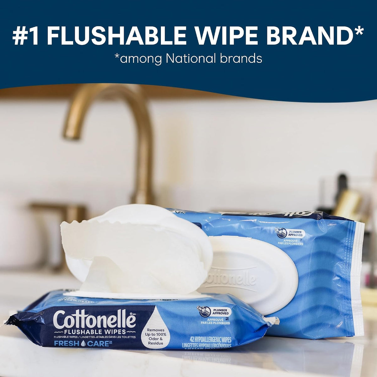 Cottonelle Fresh Care Flushable Wipes, 2 Packs, 168 Wipes per Pack