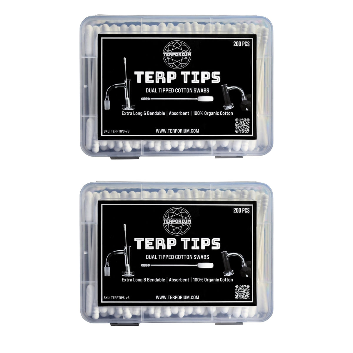 Terporium Dual-Tip Cotton Swabs (200pcs) | 4.75” Reinforced & Bendable Multi-Purpose Swabs with Extra Long Cylindrical and Smaller Spiral Tips | 100% Organic Cotton with Recycled Paper Stick