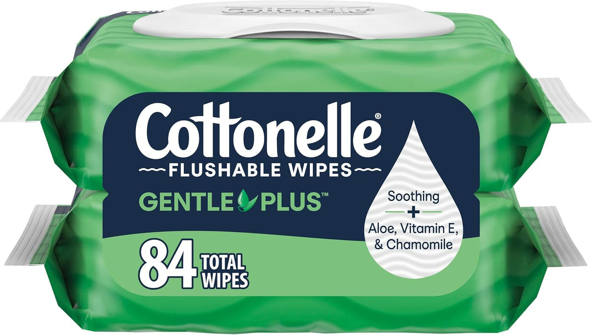 Cottonelle GentlePlus Flushable Wet with Aloe & Vitamin E, 2 Flip-Top Packs with 42 Wipes Each, 84 Total, Packaging May Vary