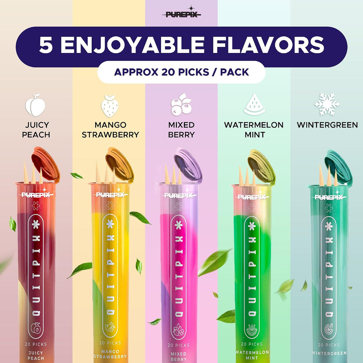 PurePix QuitPix Flavored Toothpicks, 5-Flavor Variety Pack, 100 Count