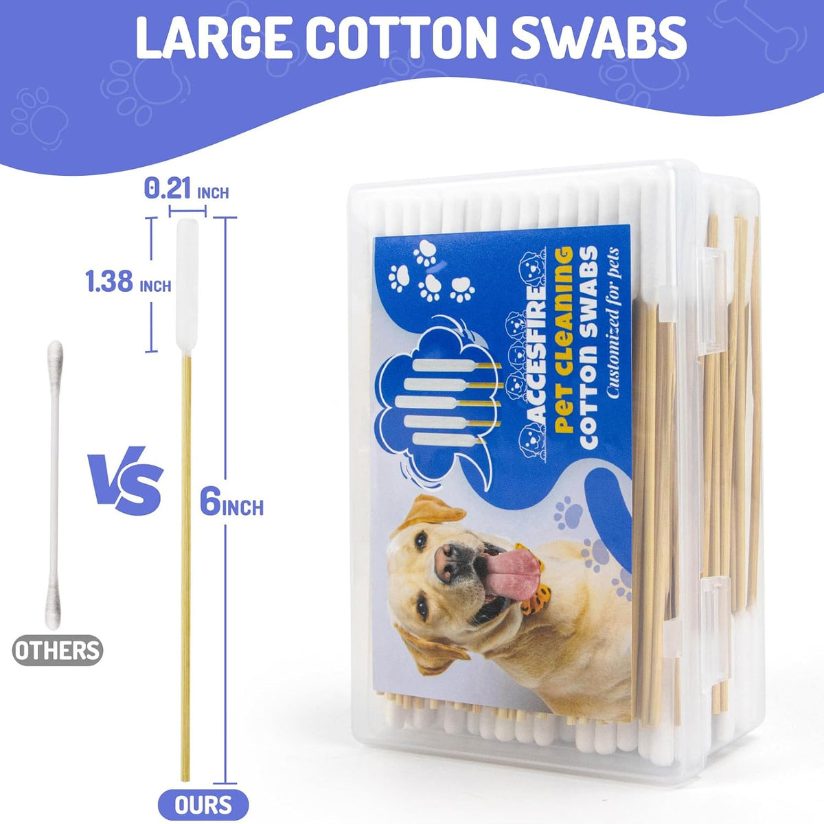 200PCS Professional Dog Ear Swabs in Box, 6" Long Cotton Swabs