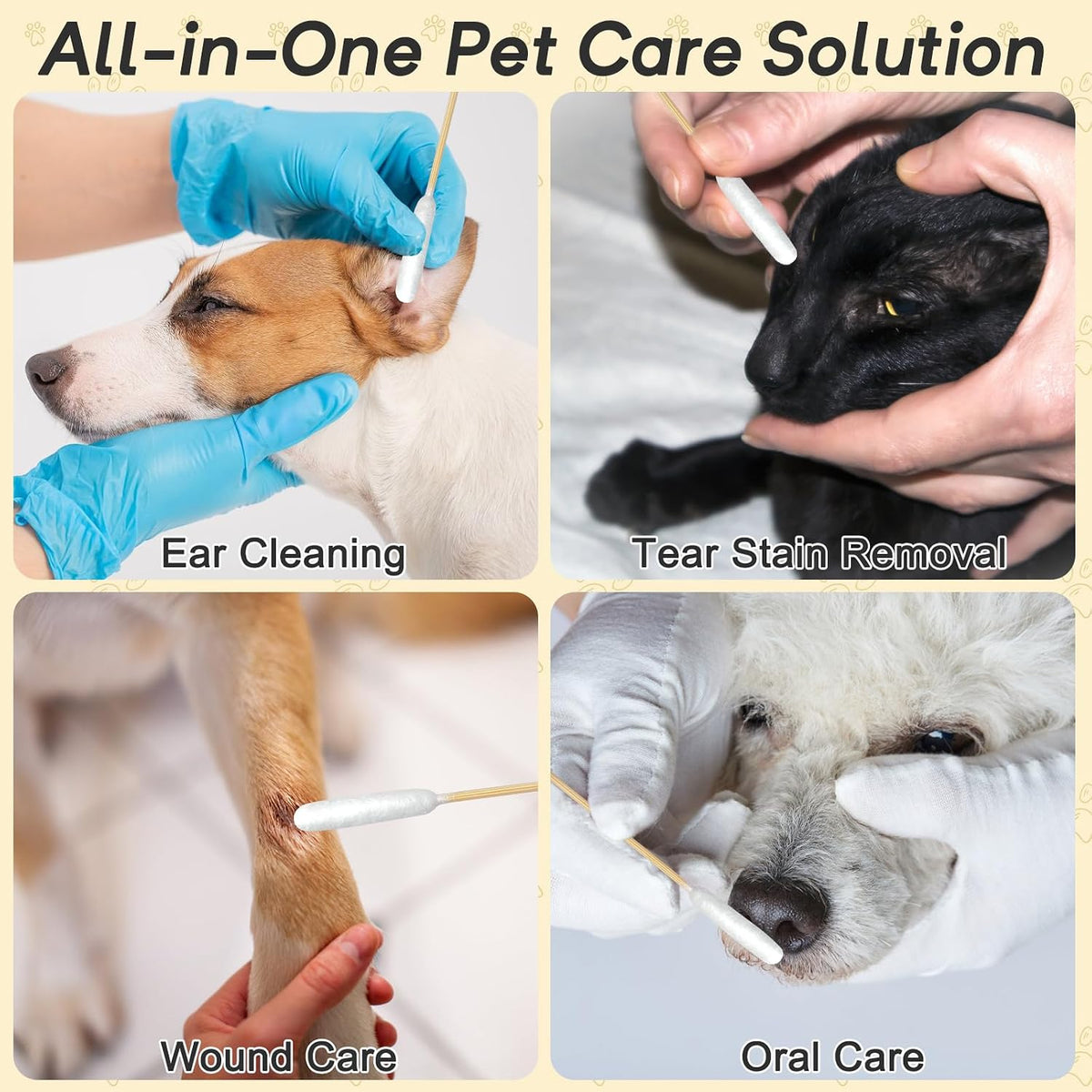 200 Extra Large Dog Ear Swabs, 6-Inch Bamboo Handle for Grooming Care