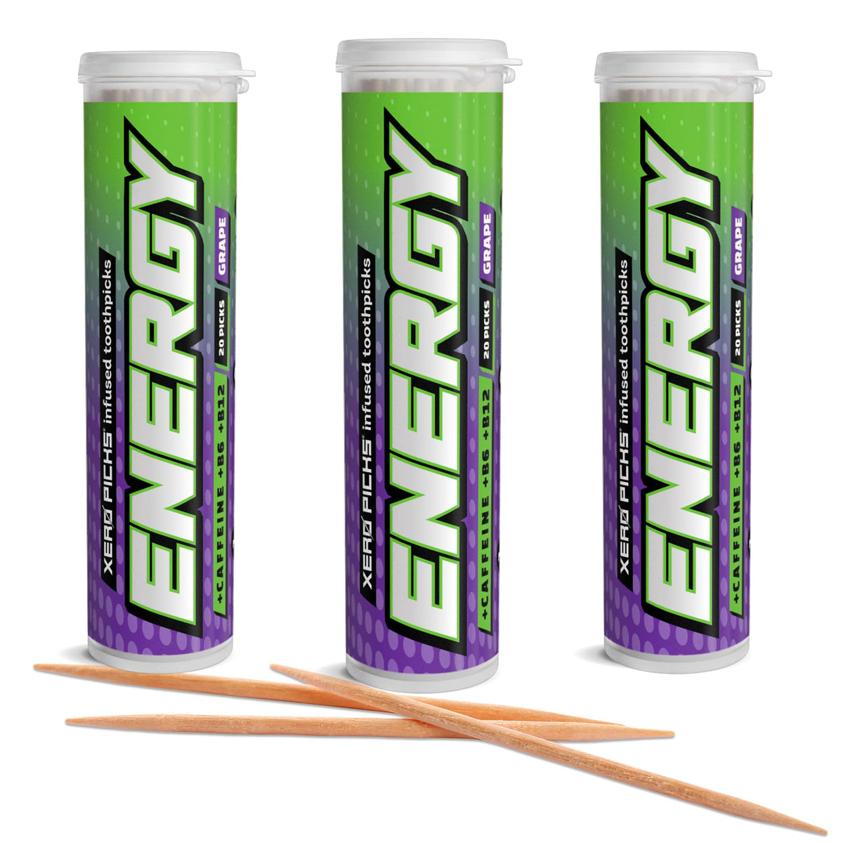 Xero Picks Energy Caffeine Flavored Toothpicks B12 for Focus & B6, 100 Picks (Pack of 5) (Variety Pack) Sugar-Free Alternative to Energy Mints & Gum - Kosher