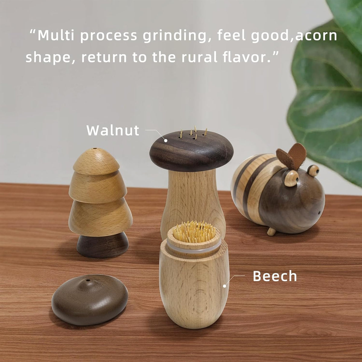 EAEDMY Cute Mushroom Toothpicks Holder with 390 Pcs Toothpicks, Cactus Toothpick Holder Dispenser for Home Kitchen Table Decor Accessories, Warm and Unique Gifts (1.Mushroom X 2)
