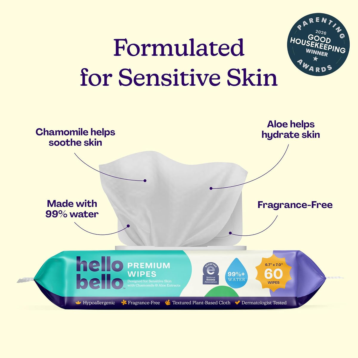 Hello Bello Baby Wipes, Fragrance-Free, 18 Resealable Packets = 1080ct