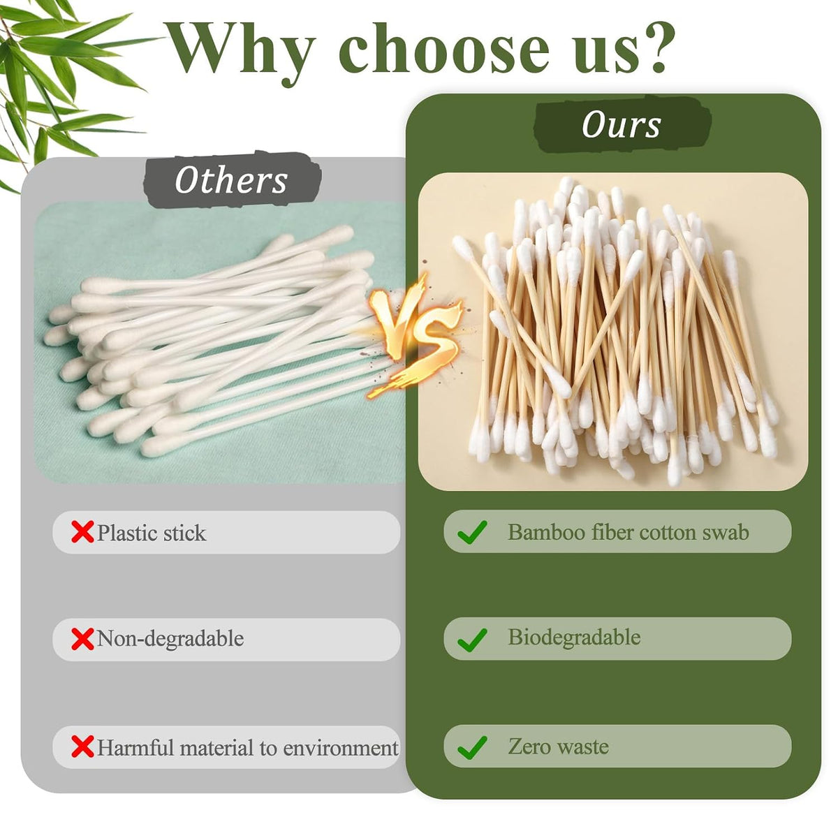 SHENLIU Bamboo Cotton Swabs 6000 Count, Natural Organic Cotton Buds for Ear