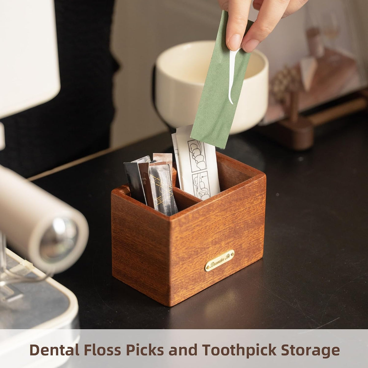 Wooden Toothpick Holder,Solid Wood Floss Pick Holder for Restaurant