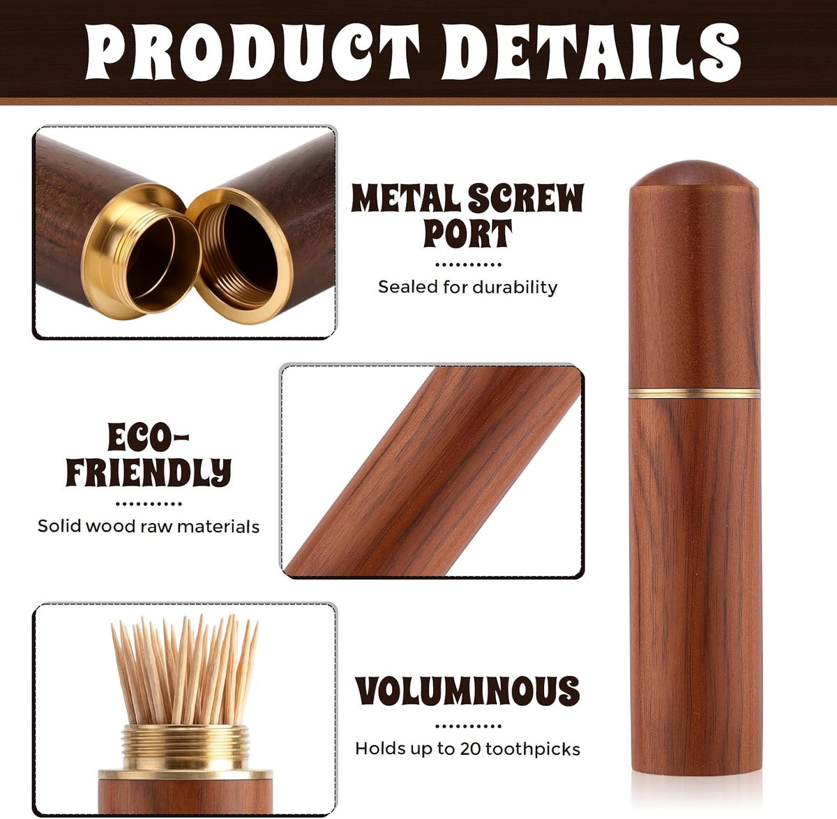 18 Pack Toothpick Holder Portable Wood, Mini Pocket Wooden Toothpick Holders, Portable Travel Tooth Pick Cases for Storage Toothpicks Needle Pill Bead Ear Pick Cotton Swab Women Men