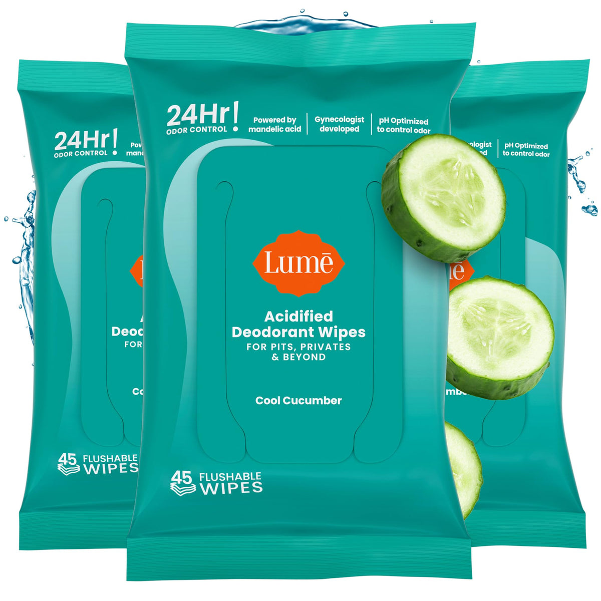Lume Acidified Deodorant Wipes - 15 ct, 3 pk (Cool Cucumber)