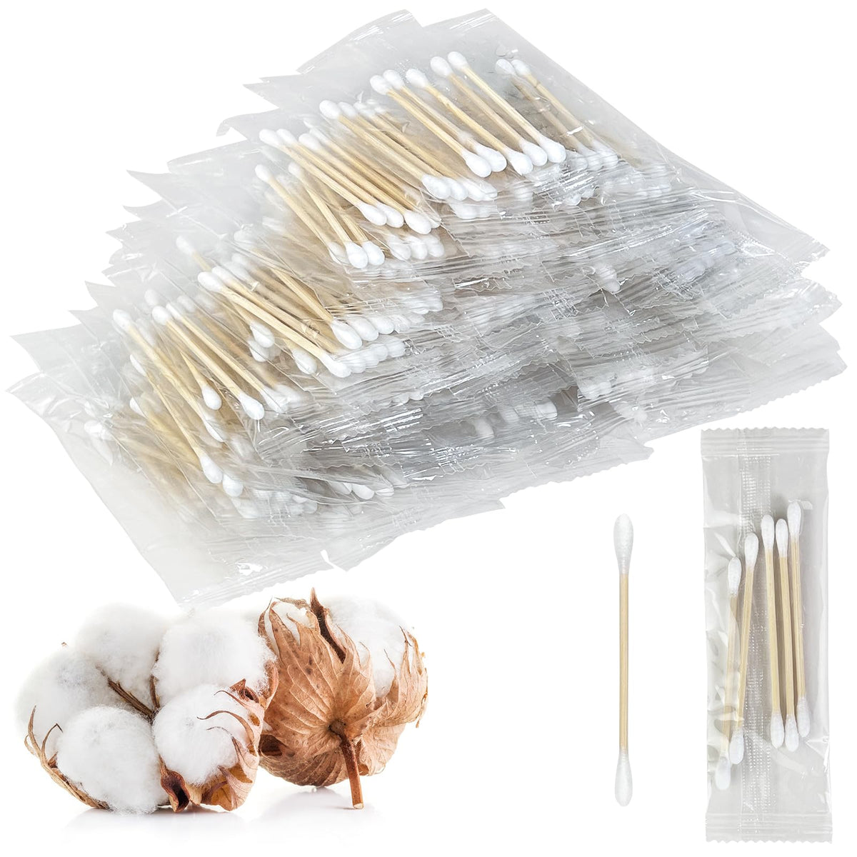 Egaageoi 1000 Count Individually Wrapped Double-Tipped Travel Cotton Swabs