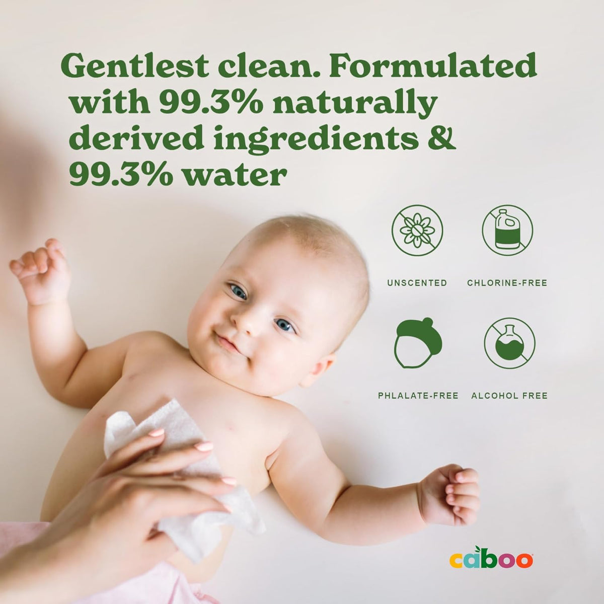 Caboo Tree Free Baby Wipes, Unscented, 72 Wipes Per Pack, 216 Total